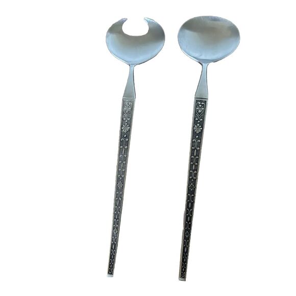 Japan Stainless Salad Serving Set MCM Mid Century Modern 11 in. - Picture 1 of 11